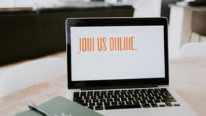 Laptop With Words, "Join Us Online"